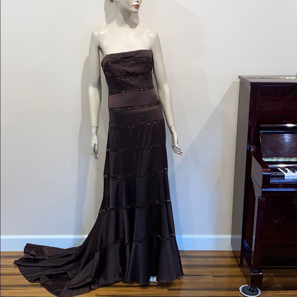 BCBG silk poly satin gown